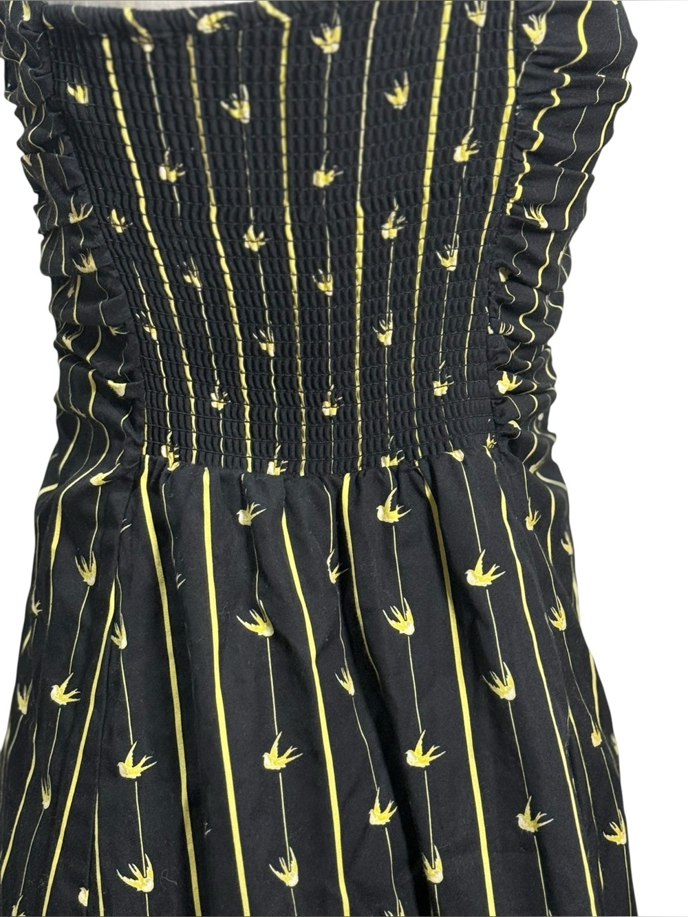 Anthropologie Moulinette Soeurs Bird & Floral Embroidered Ruched Dress Size 0 - Picture 6 of 9